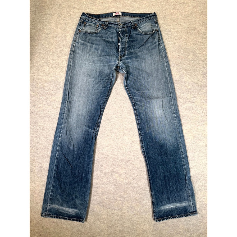 Levis 501 Straight Fit Jeans Men 36x36 Blue Denim Cotton Button Fly Mid Rise
